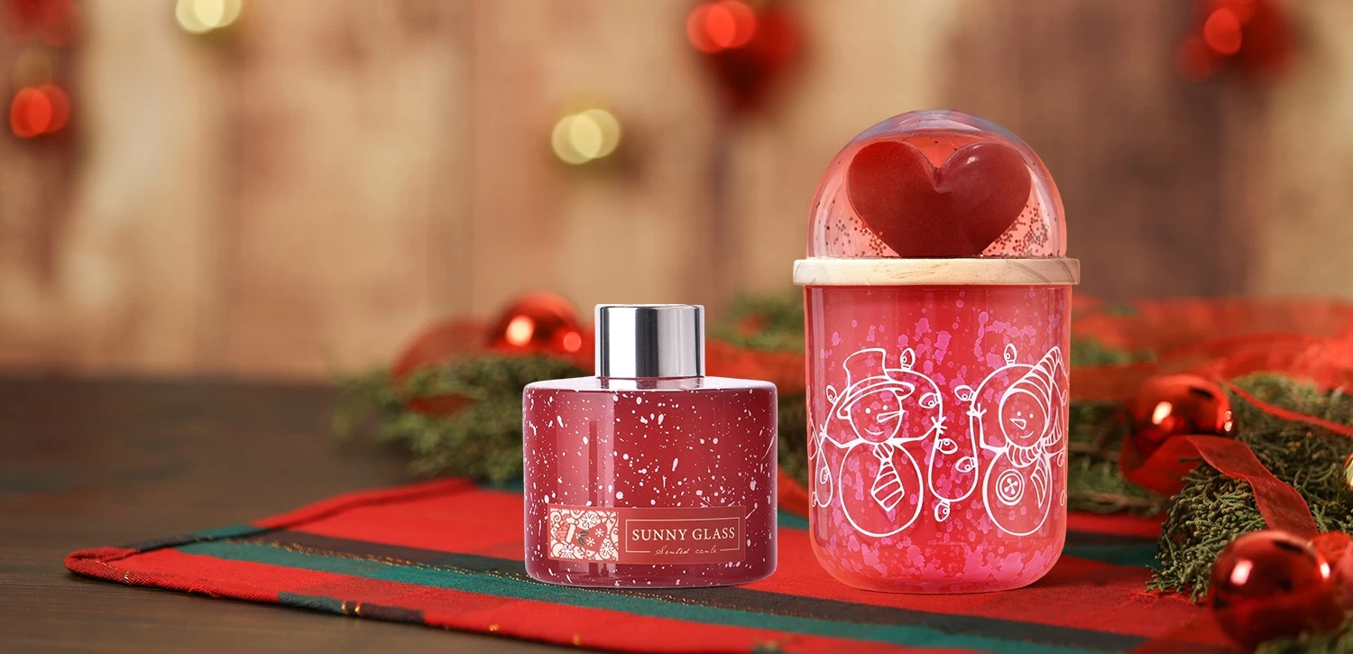 Custom Christmas gift box set red glass diffuser bottle holiday decoration