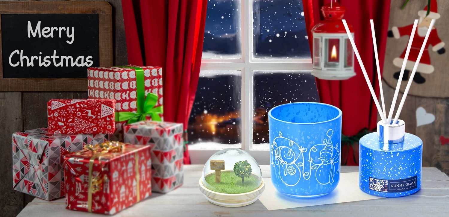 High quality Christmas gift set blue glass diffusion bottle wholesale