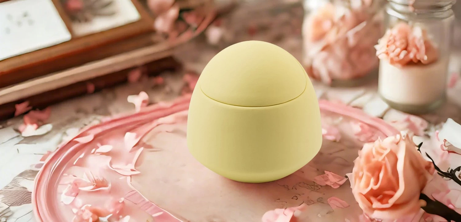 Luxury custom Mother's Day egg-shaped ceramic candle jar with lid-Yellow