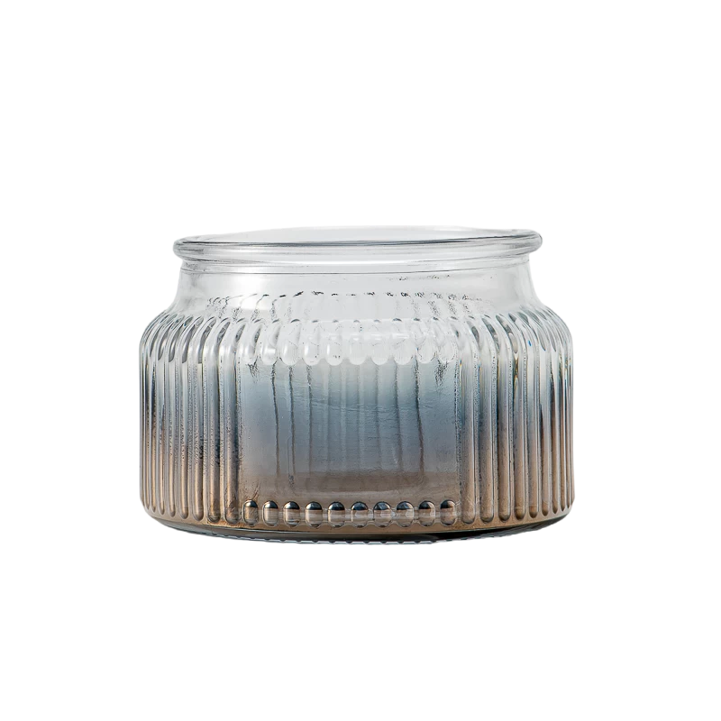 China Wholesale Vertical Stripe Design Gradient Color Glass Container Scented Soy Candle Glass Jar manufacturer