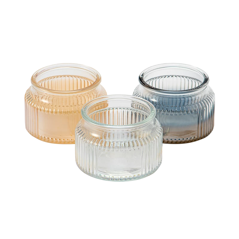 China Luxury Vertical Stripe Design Glass Vessel Gradient Color Scented Soy Candle Glass Jar Suitable for Home Decoration manufacturer