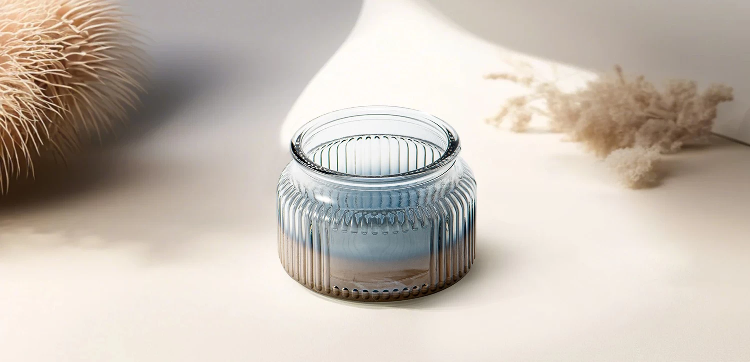 Wholesale Vertical Stripe Design Gradient Color Glass Container Scented Soy Candle Glass Jar