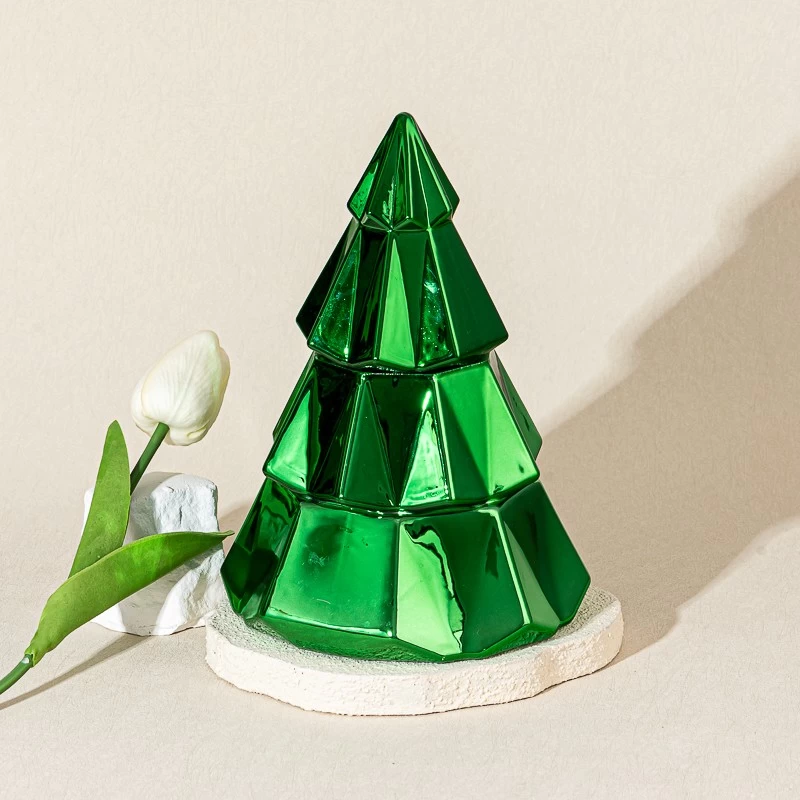 Luxury custom Christmas tree glass candle jars with lids