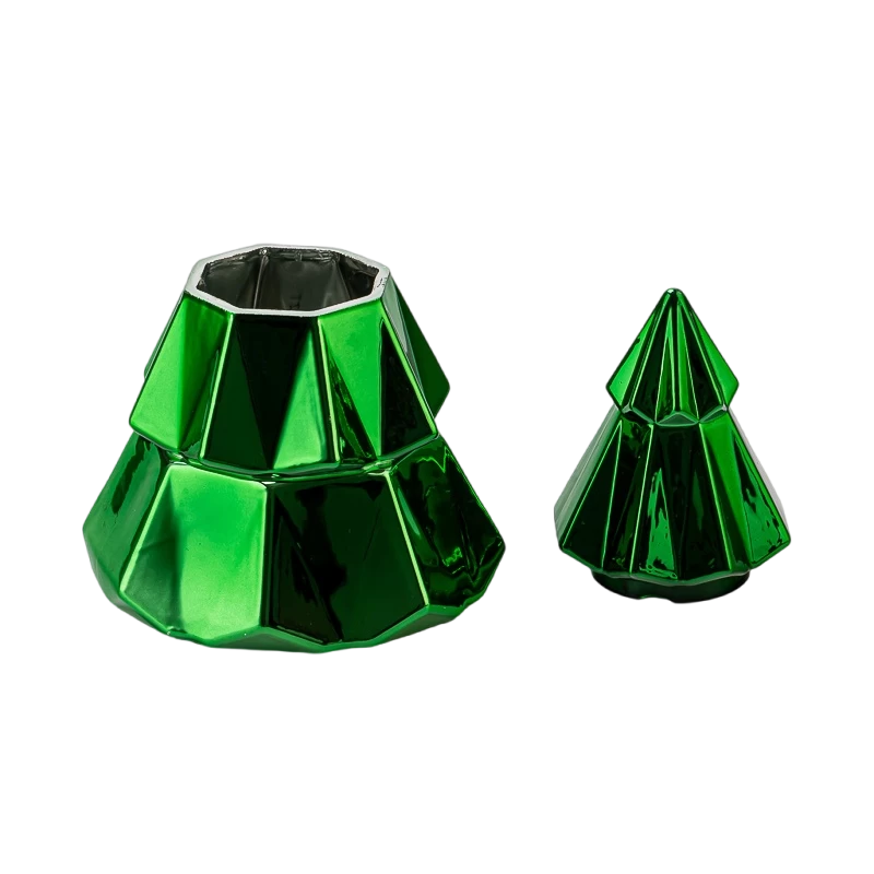 China Luxury custom Christmas tree glass candle jars with lids manufacturer