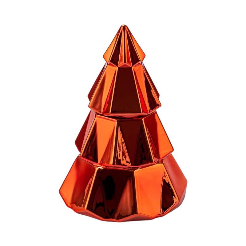 Tsina Pakyawan geometric faceted red christmas tree glass candle lata na may mga lids Manufacturer