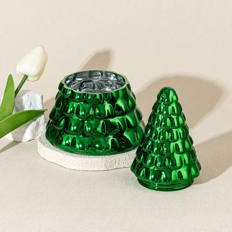 Engros Bionic Pine Needle Christmas Tree Glass Candle Jar med låg