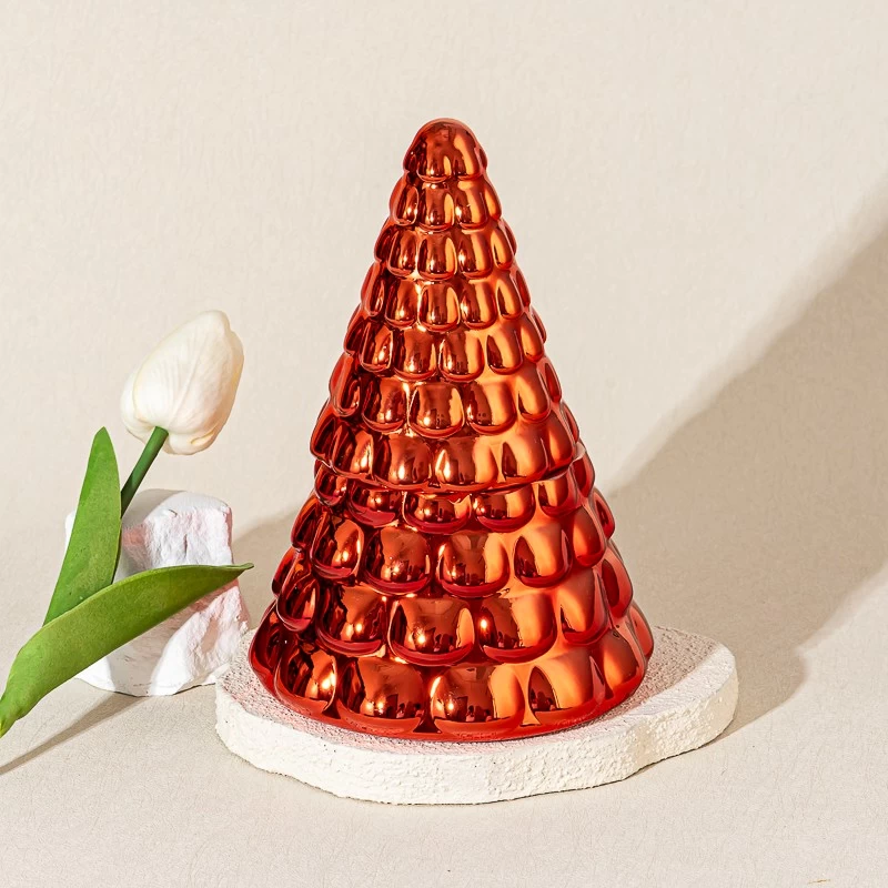 Newly designed metallic red Christmas glass candle jar with lids