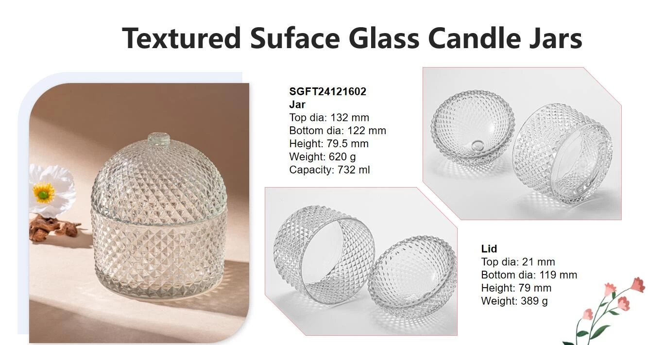 Textured glass candle jars wholesale