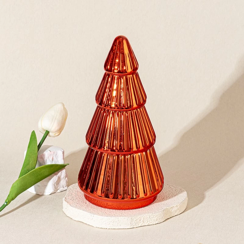 Popular Christmas Tree Style Electroplated Glass Candle Jar with Lid
