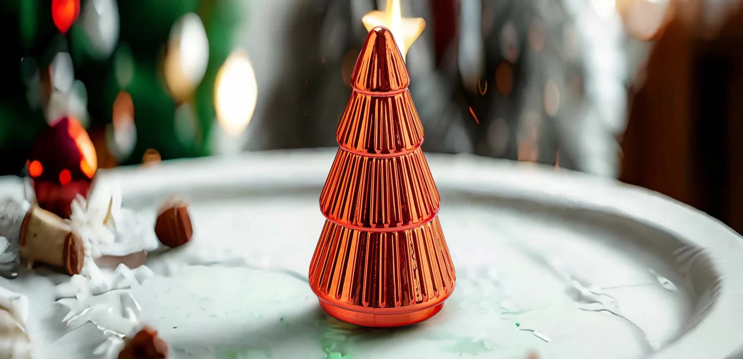 Popular Christmas Tree Style Electroplated Glass Candle Jar with Lid