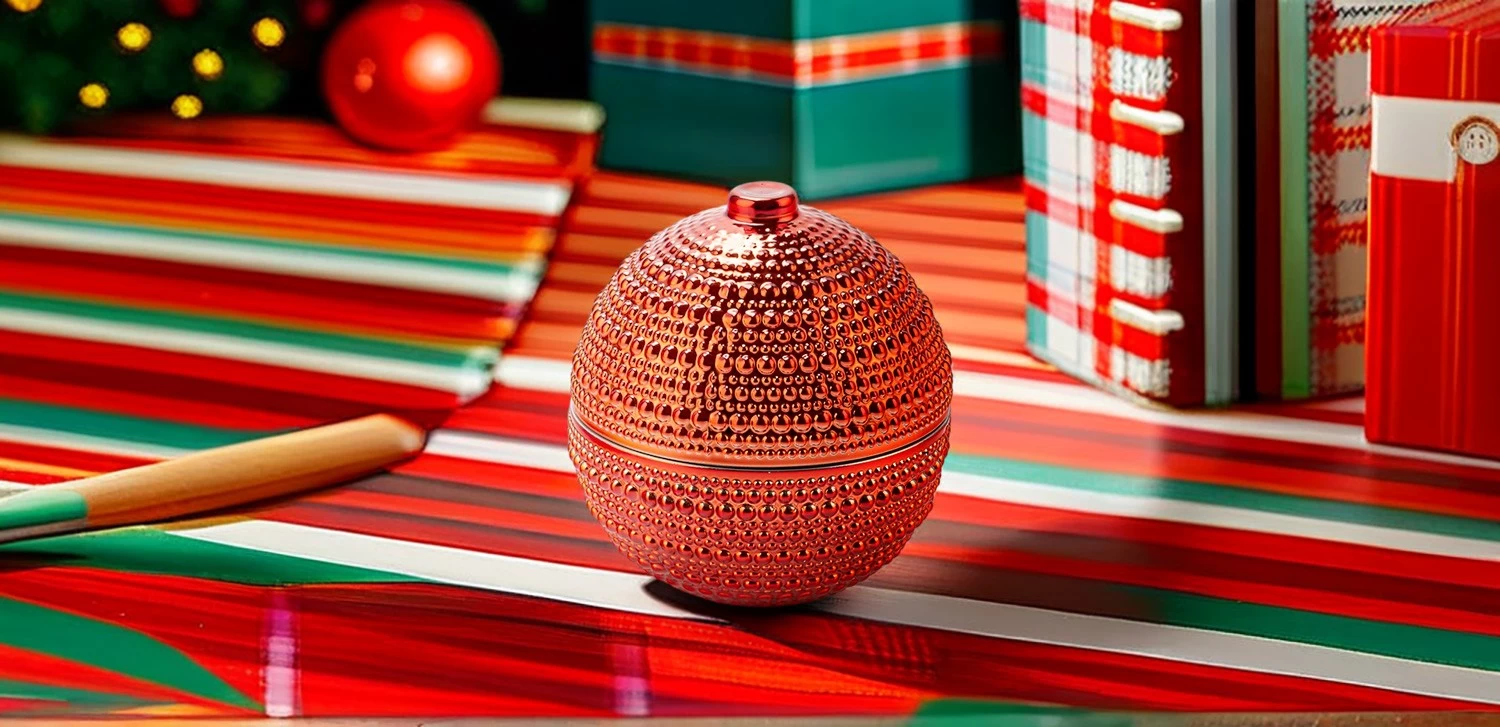 Wholesale embossed texture spherical Christmas glass candle jars with lids