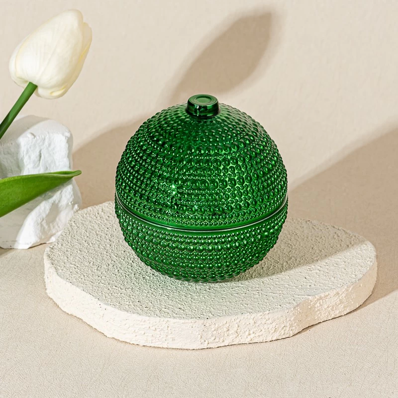 Christmas spherical glass wax candle jar with lid candle container