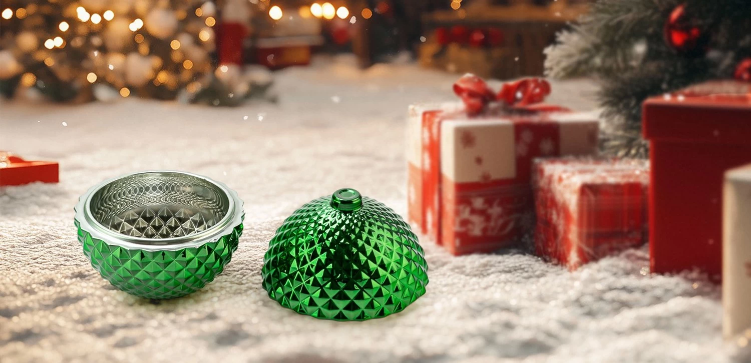 Customized Spherical Green Glass Candle Jar with Lid