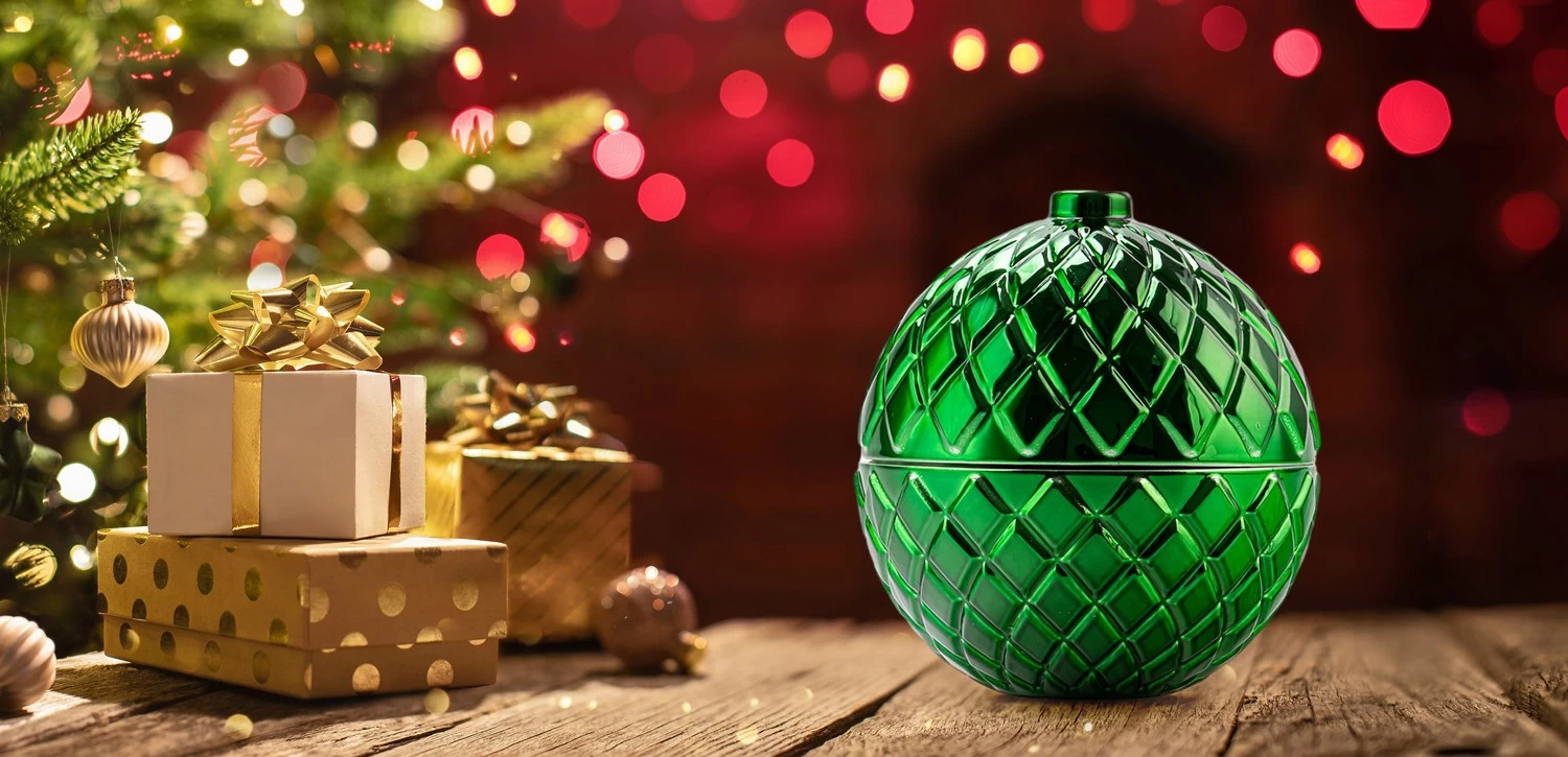 Custom Christmas Spherical Glass Candle Jar with Lid Diamond Grid Pattern Decorative Jar