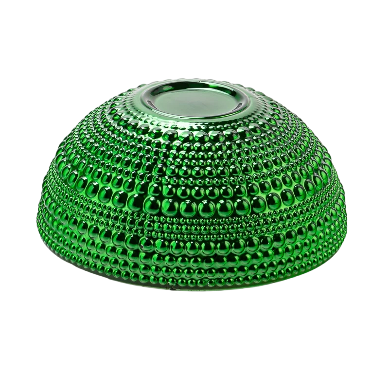 Cina Verde a candela in vetro sferico verde all'ingrosso con motivi perle, coperchio incluso, supporto per candele per aromaterapia produttore