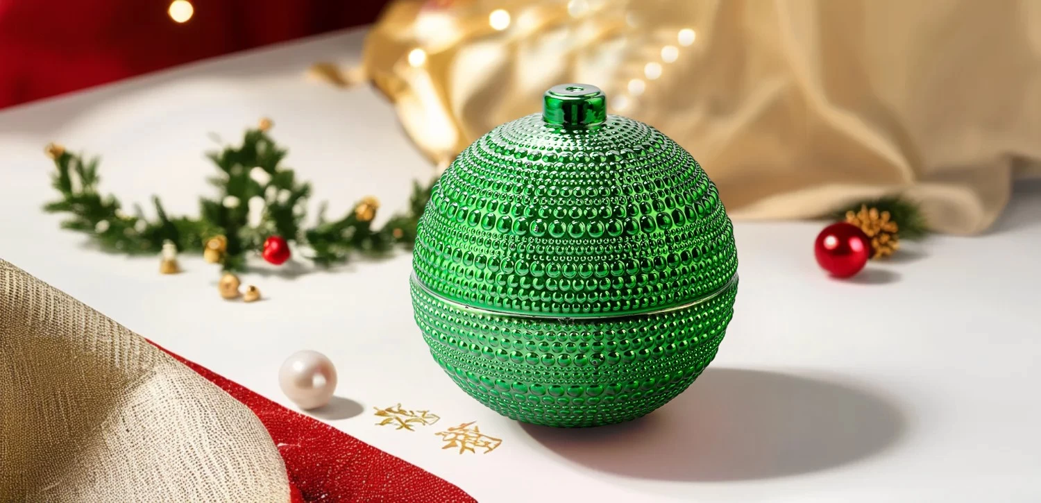 Wholesale Green Spherical Glass Candle Jar with Bead Patterns, Lid Included, Aromatherapy Candle Holder