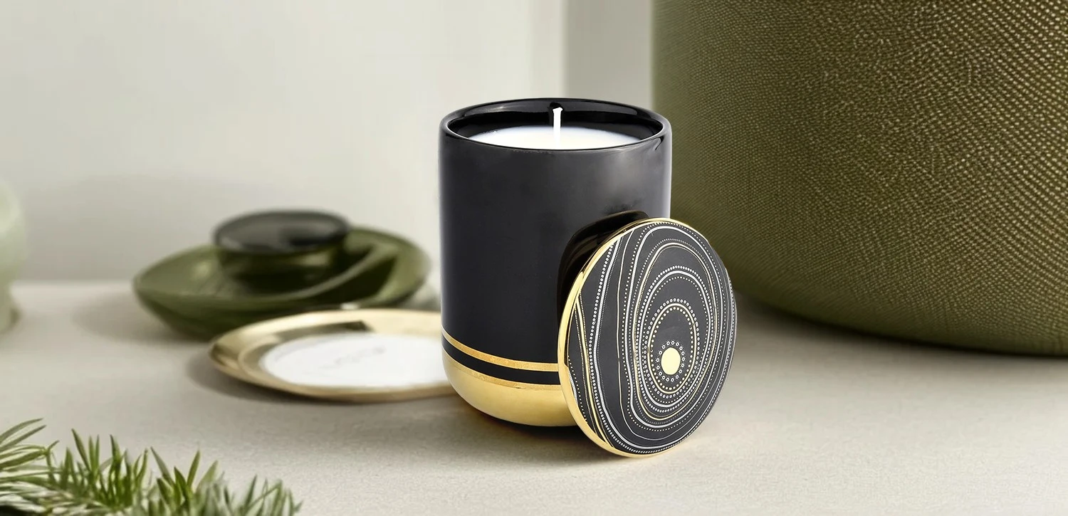 Luxury Custom Black Gold Swirl Ceramic Candle Jar with Lid for Decoration