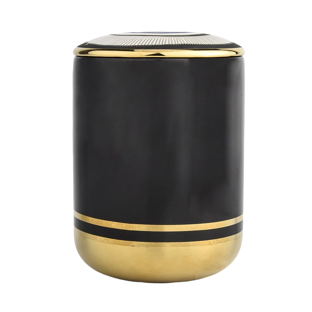 الصين مبيعات المصنع مباشرة حوامل شموع من السيراميك بنمط الذهب الأسود والأزرق مع حاوية شموع بغطاء الصانع