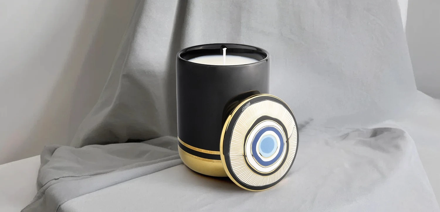  Factory direct sales black gold blue pattern ceramic candle holders with lid candle container