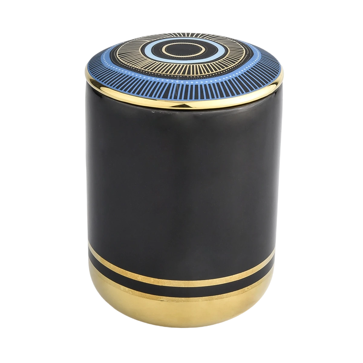  Factory direct sales black gold blue pattern ceramic candle holders with lid candle container