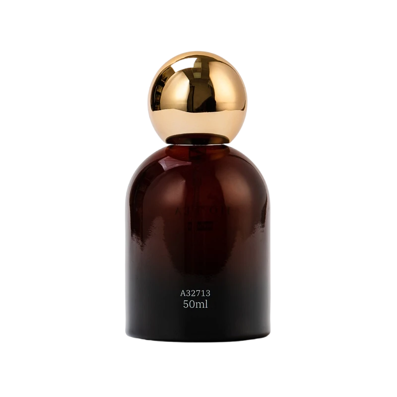 China Wholesale gilded spherical lid amber-brown perfume bottles manufacturer