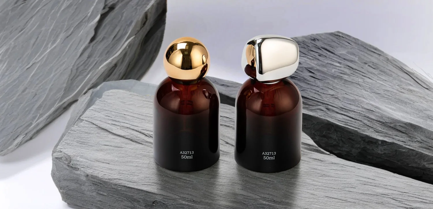 Wholesale Perfume Bottle With SilverToned Geometric Cap in Amber Brown