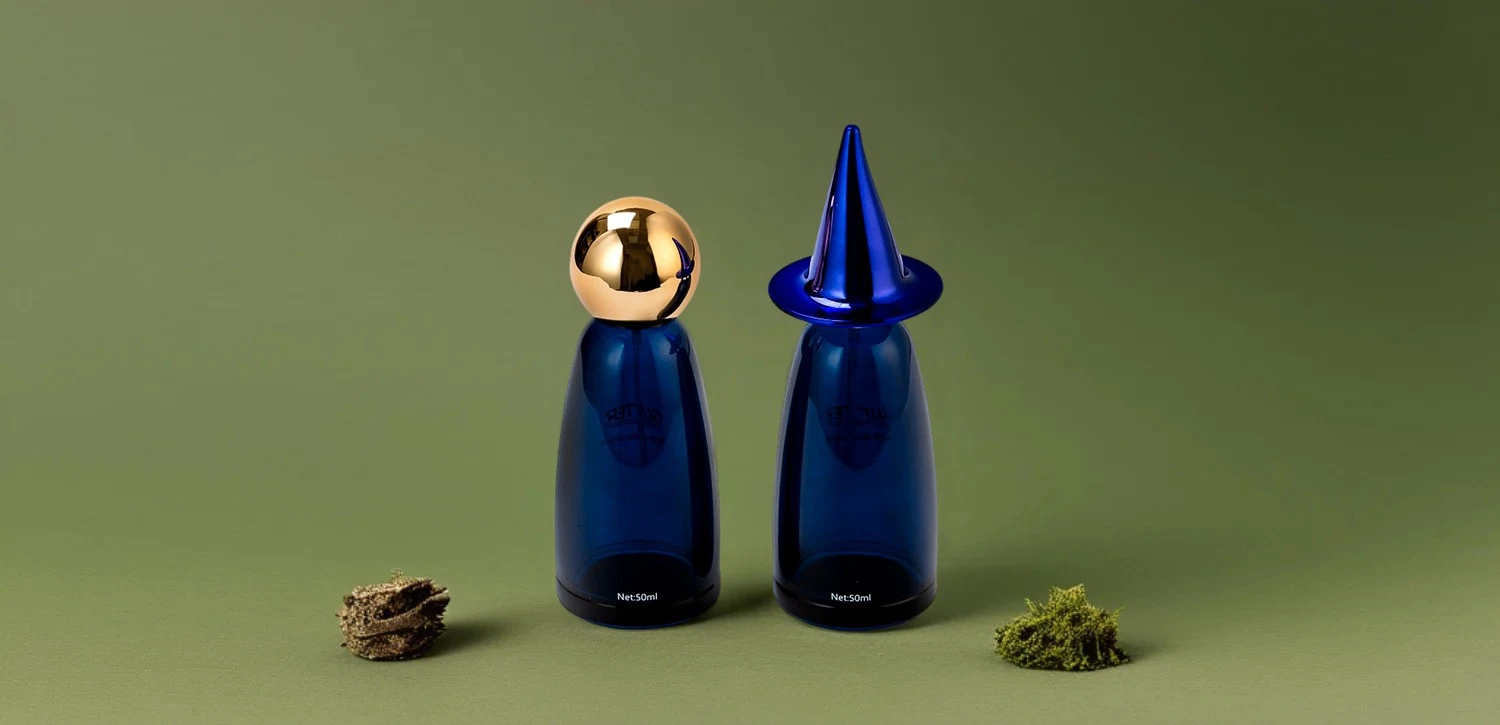 Wholesale Fantasy Wizard Hat Deep Sea Blue Glass Perfume Bottle