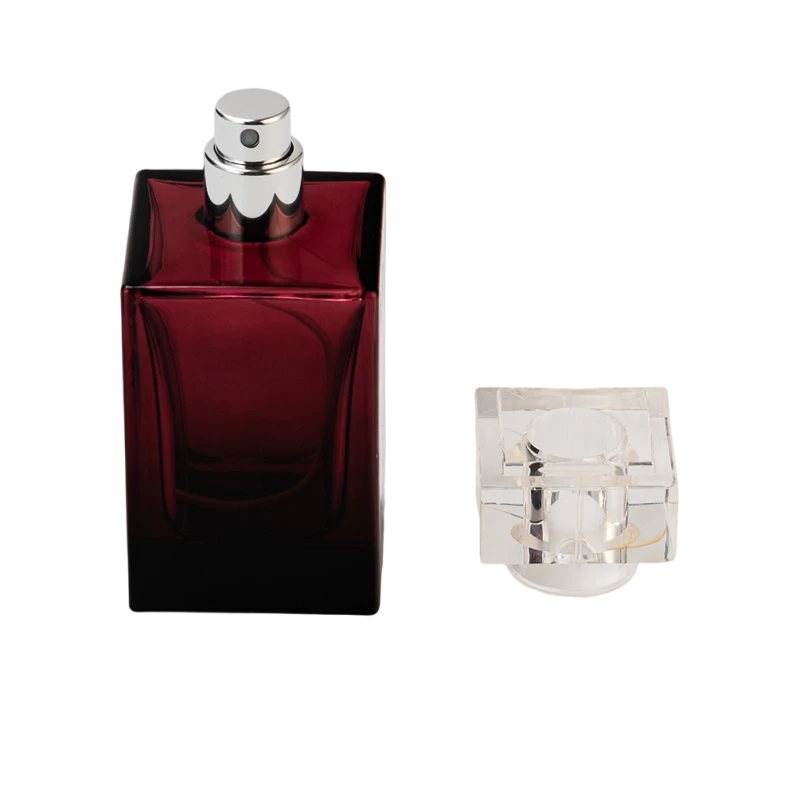 China Custom red square luxury glass perfume bottles for alcohol manufacturer