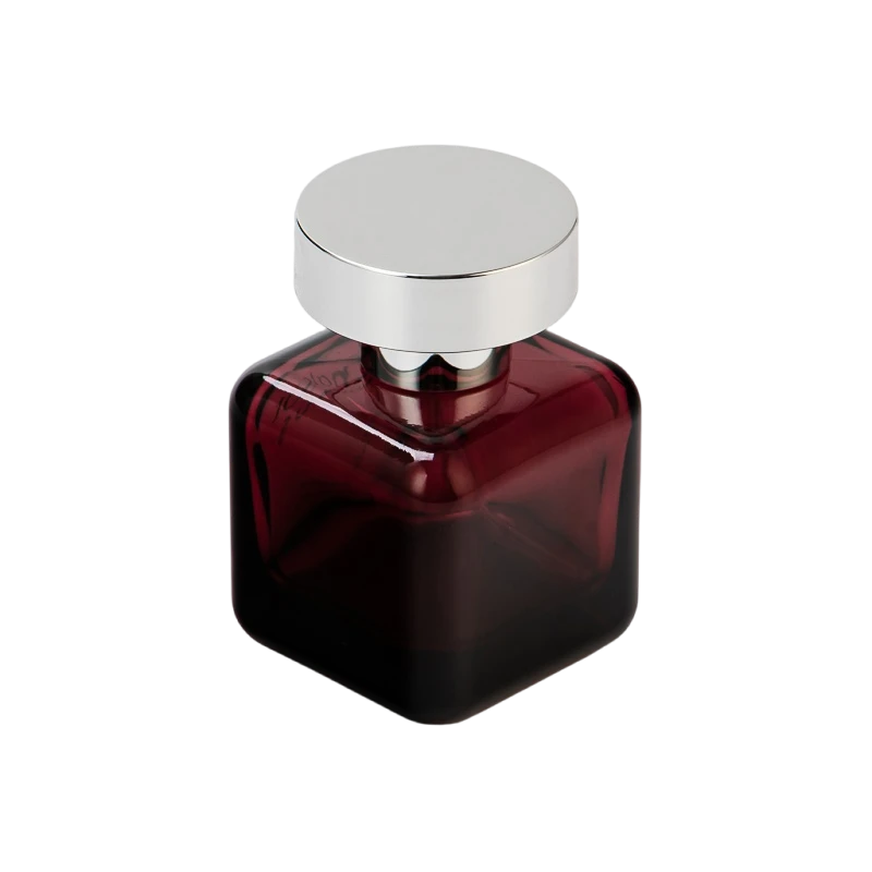 Wholesale shiny silver-covered push-button glass perfume bottle