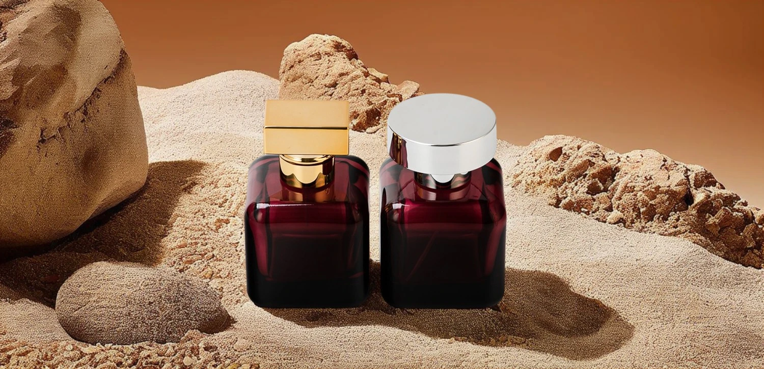 Wholesale shiny silver-covered push-button glass perfume bottle