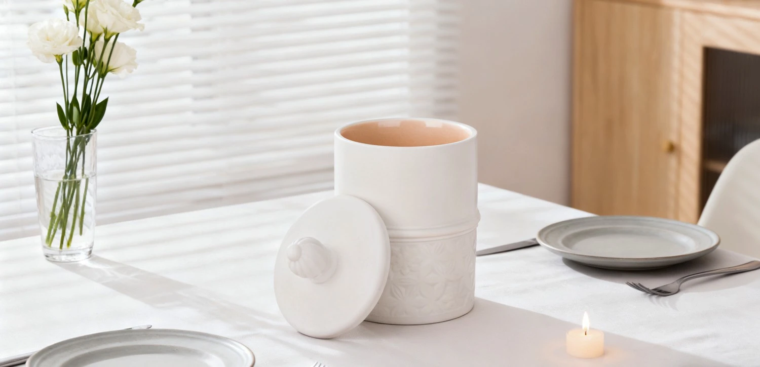 Customized vintage relief white ceramic candle jar with lid