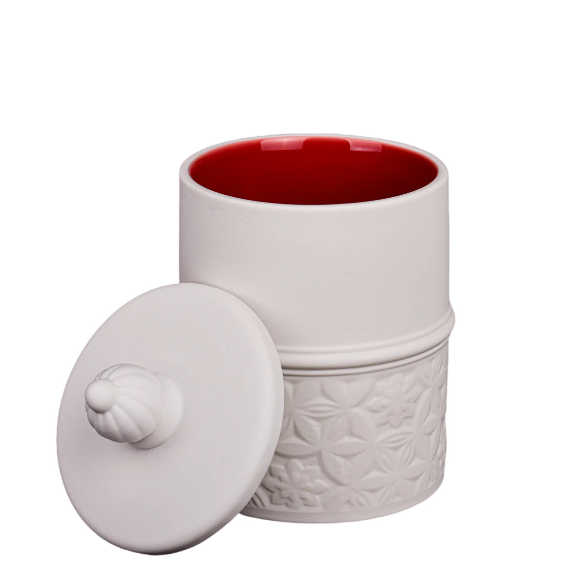 Wholesale red and black color combination scented ceramic candle jars with lids