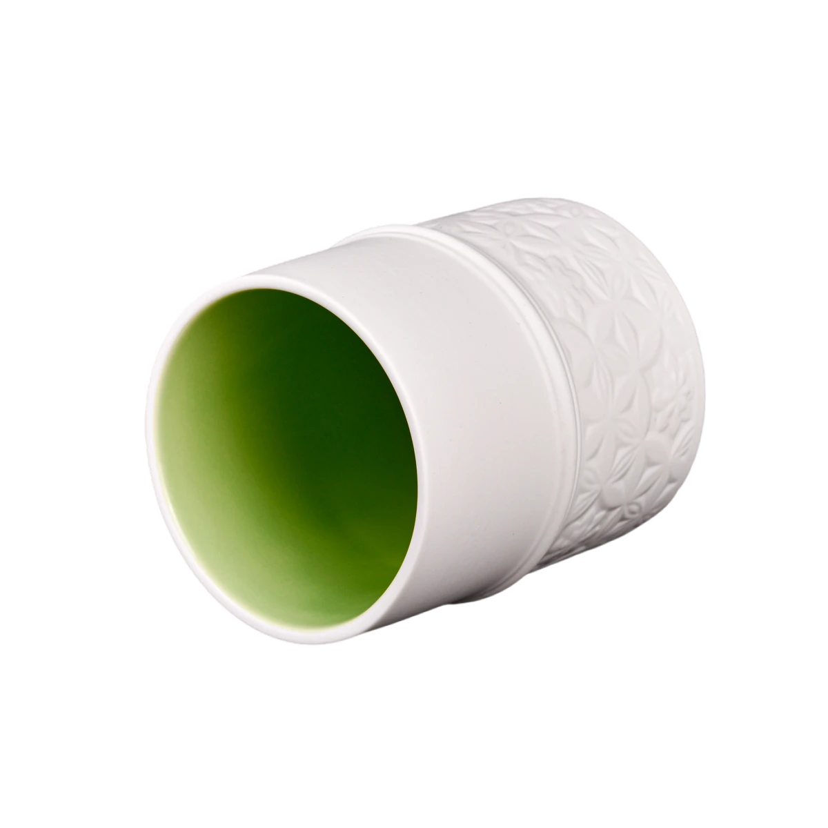 الصين بيع المصنع مباشرة لأوعية الشموع الخزفية البيضاء والخضراء مع الأغطية الصانع