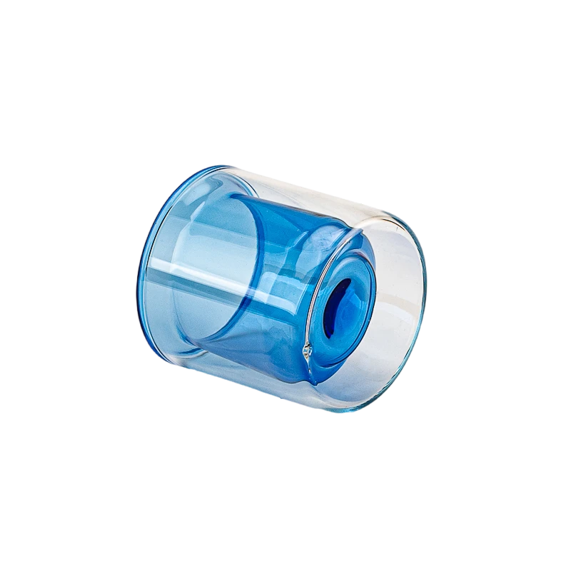 China Wholesale gradient blue glass candle jars for home decoration manufacturer