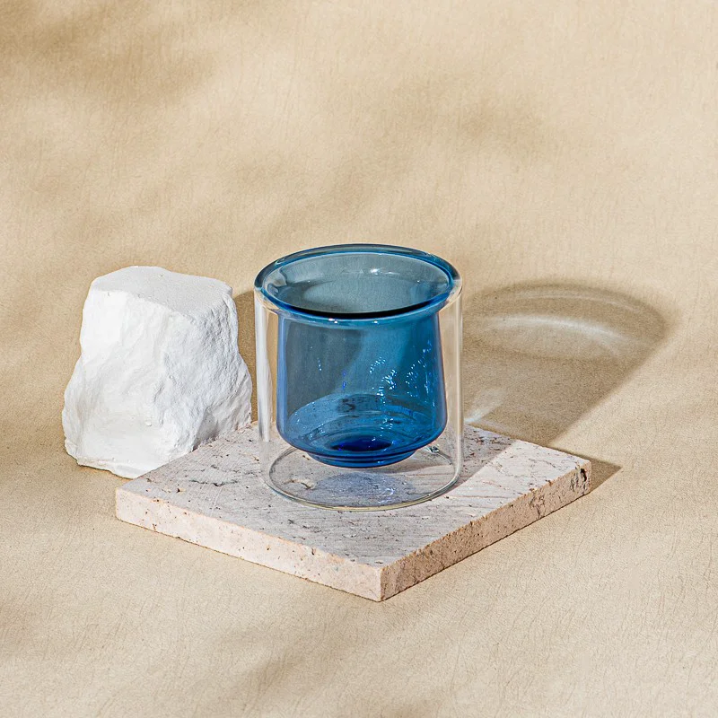 China Wholesale gradient blue glass candle jars for home decoration manufacturer