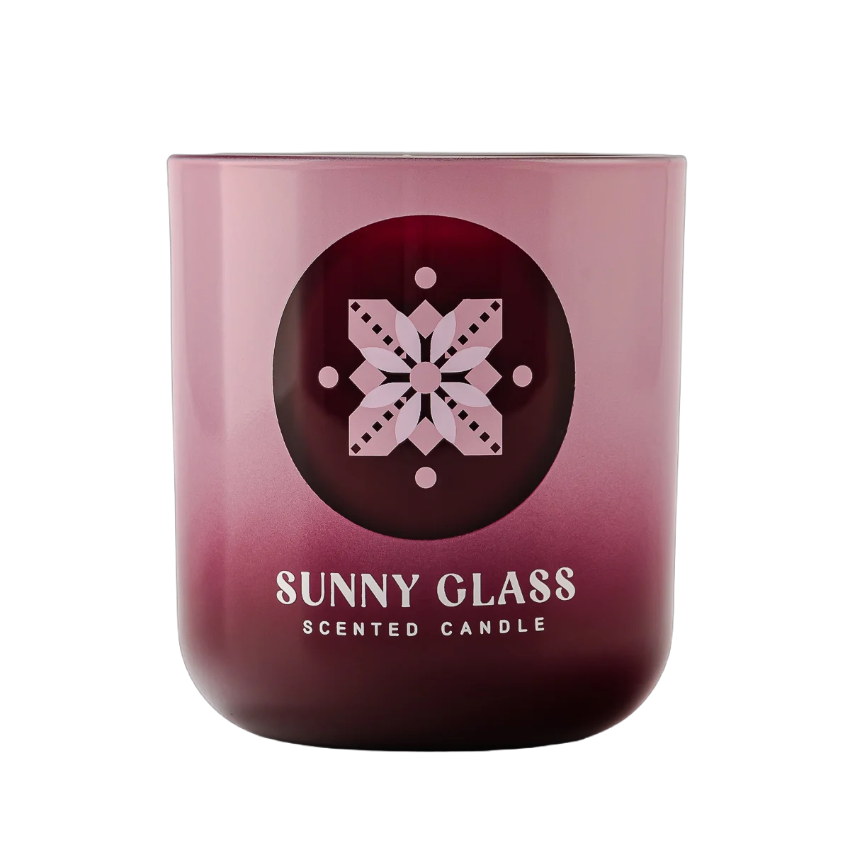 China Customized Christmas-themed gradient pink sticker glass candle jar with wooden lid manufacturer