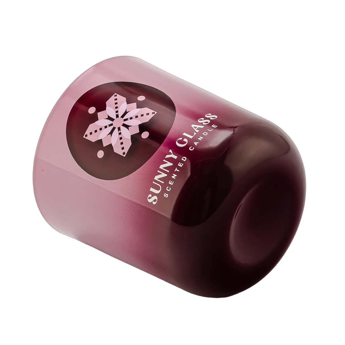 China Customized Christmas-themed gradient pink sticker glass candle jar with wooden lid manufacturer