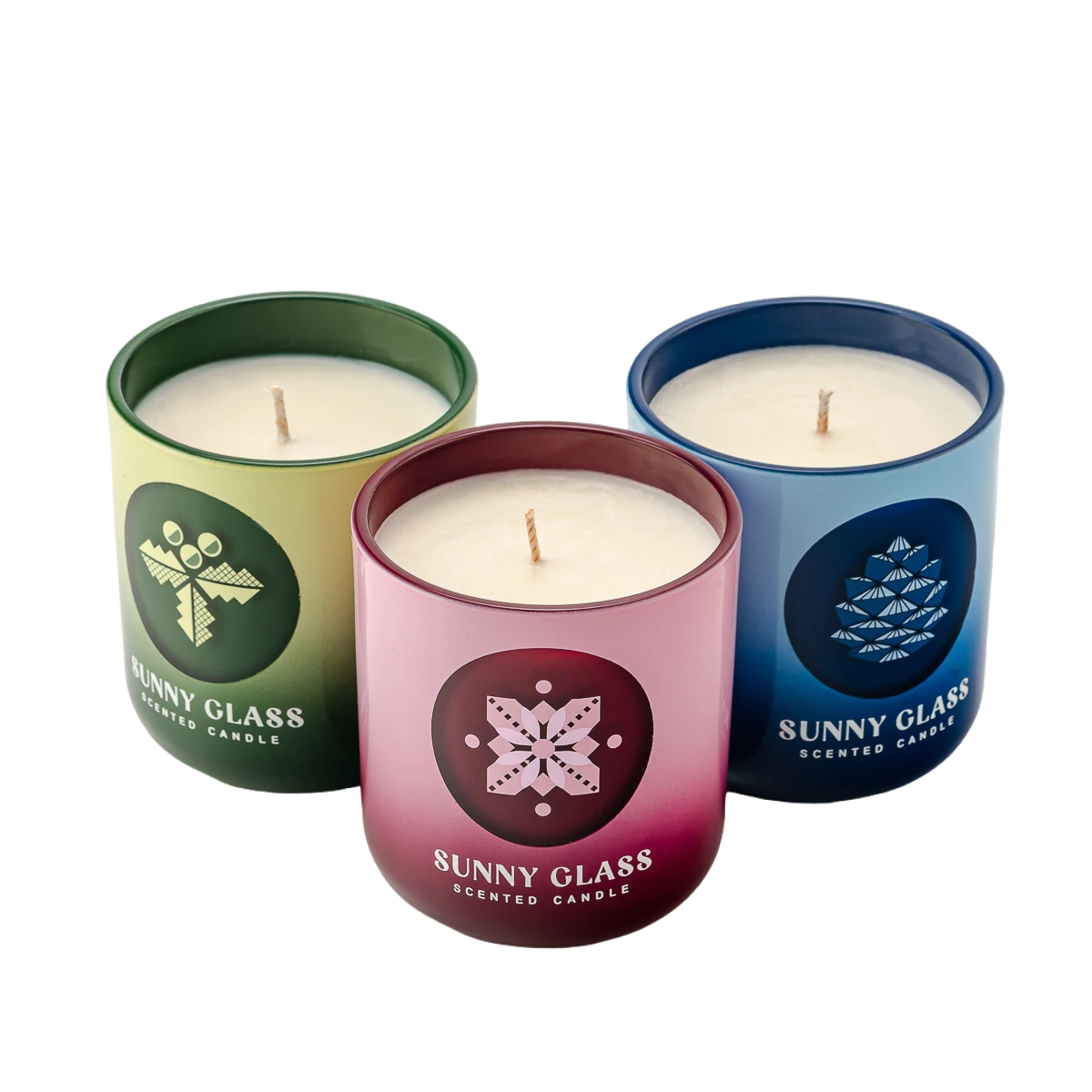 Customized Christmas-themed gradient pink sticker glass candle jar with wooden lid