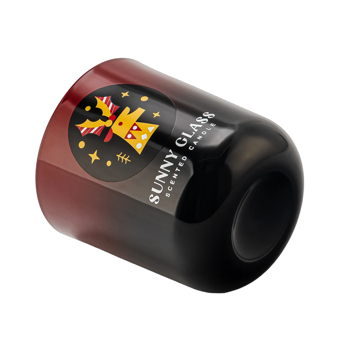 China Wholesale Christmas gradient red and black reindeer sticker glass candles in jars with wooden lids manufacturer