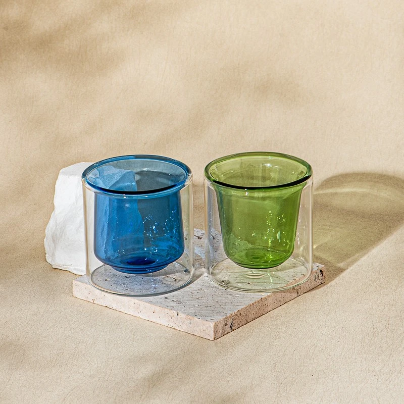 Wholesale vintage green double-layer glass candle jars