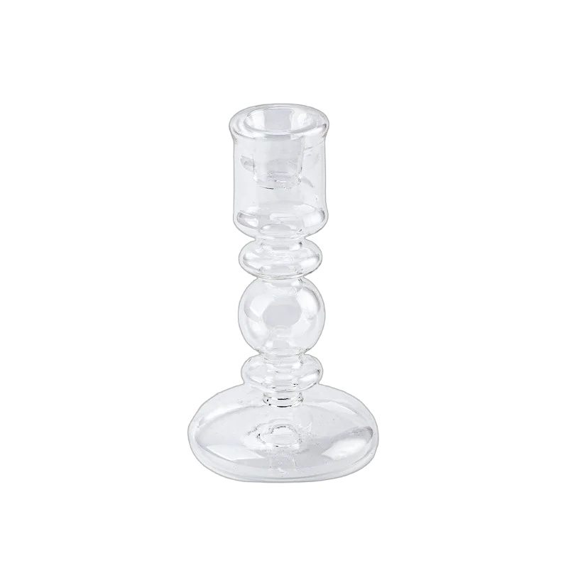China Newly designed transparent glass candlestick long pole shape candle holder decoration manufacturer
