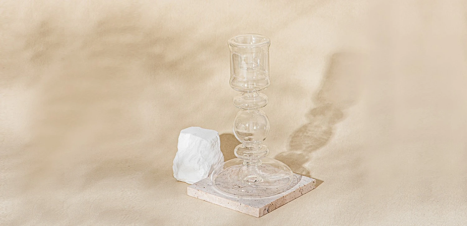 Newly designed transparent glass candlestick long pole shape candle holder decoration