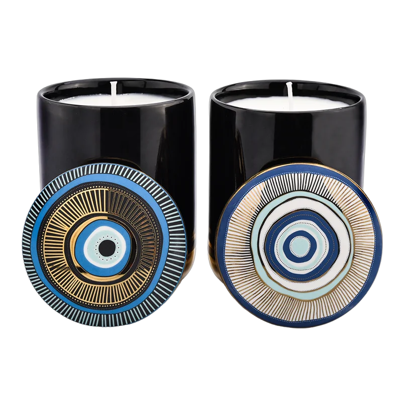 China Customized geometric pattern ceramic candle holder with lid manufacturer