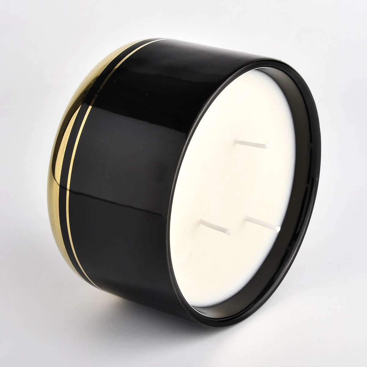 China Wholesale black gold enamel pattern ceramic candle jars with lids manufacturer