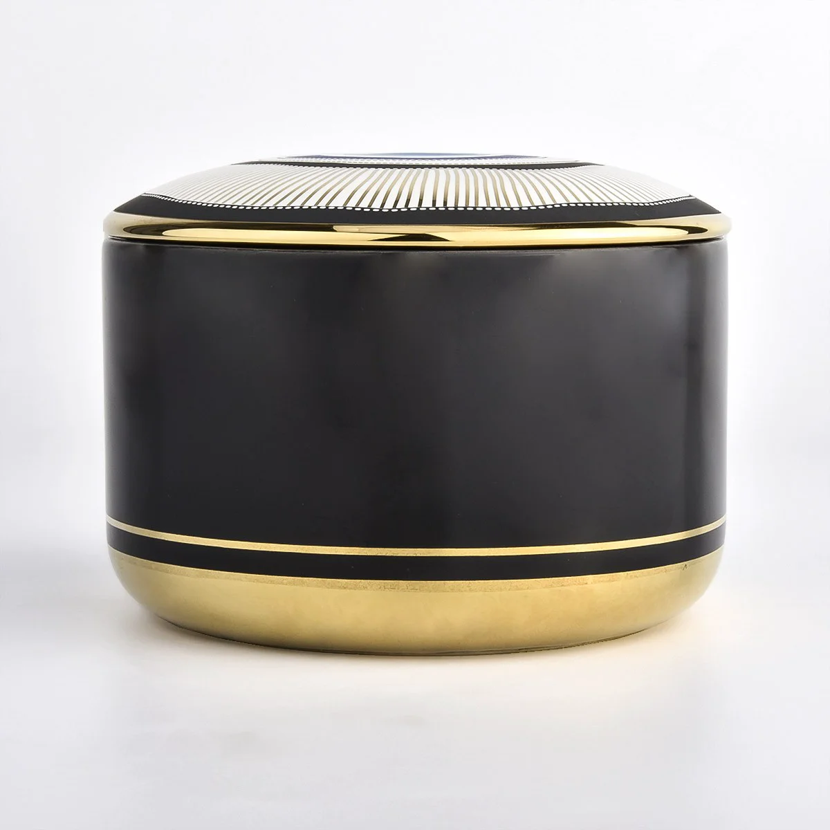 China Unique design blue eye pattern ceramic candle jar with lid manufacturer