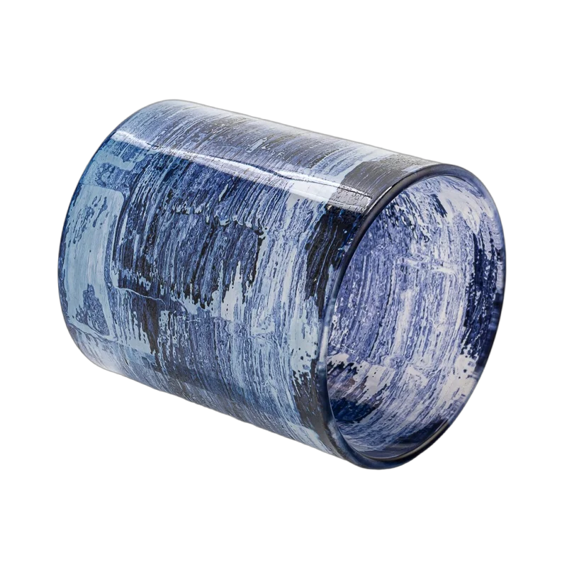 China Luxury custom hand-painted blue-toned texture glass candle jar manufacturer