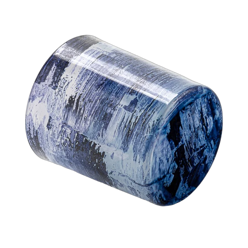 China Luxury custom hand-painted blue-toned texture glass candle jar manufacturer