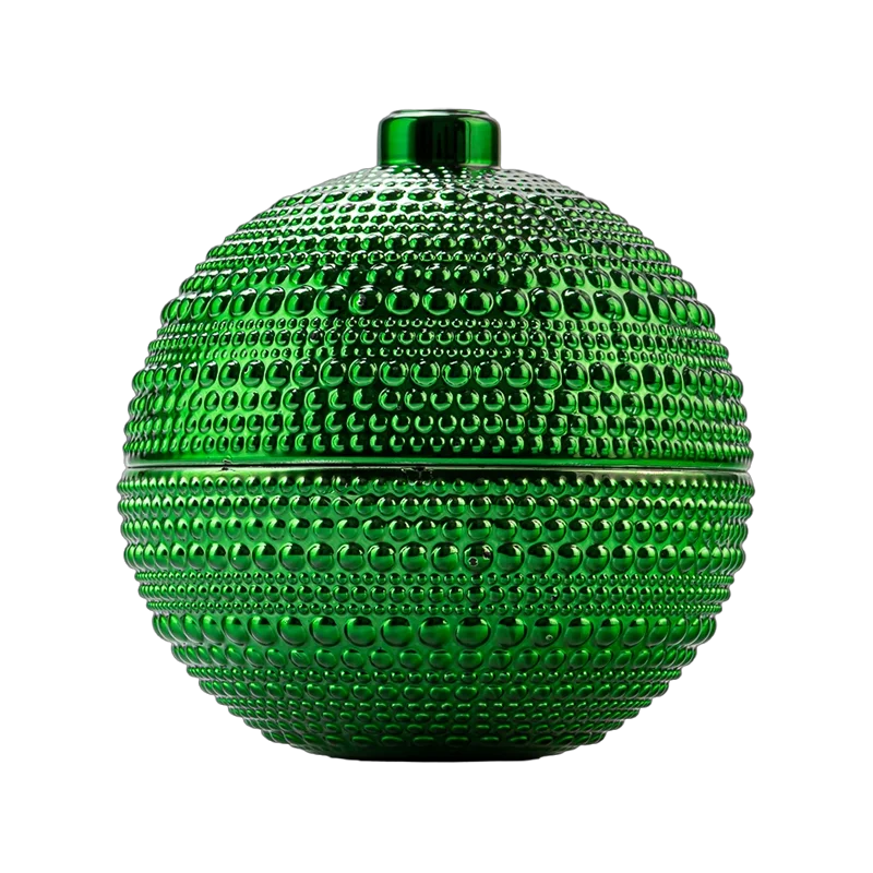 China Wholesale Green Spherical Glass Candle Jar with Bead Patterns, Lid Included, Aromatherapy Candle Holder manufacturer