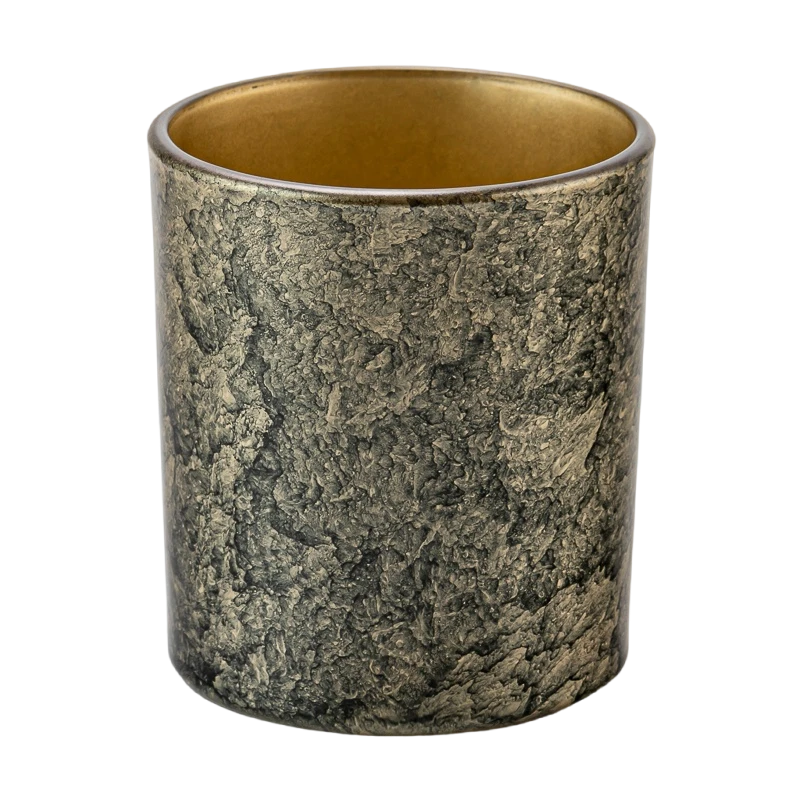 China Customized handmade texture gold foil glass candle jar manufacturer