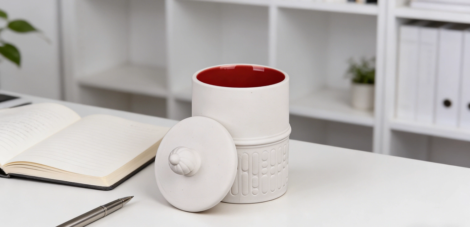 Wholesale white porcelain red pattern ceramic candle jars with lids